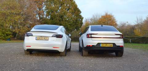 3 Tesla Model 3 and Polestar 2 rear stylingp 